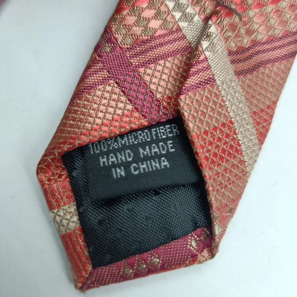 Stacy Adams Men's Tie Pink/Tan Plaid Handmade 100% Microfiber‎ 58.5in